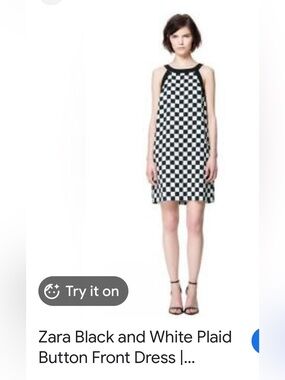 Zara Black and White Check Plaid Sleeveless Shift Dress-size L